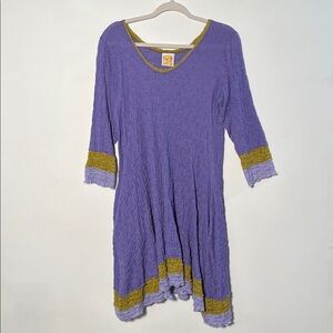 HAND JIVE Artsy V-Neck 3/4 SLV Shark Bite Textured Fit & Flare Purple Dress XS